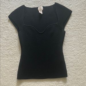 H&M Black Fitted short sleeves sweetheart neck ribbed top size S